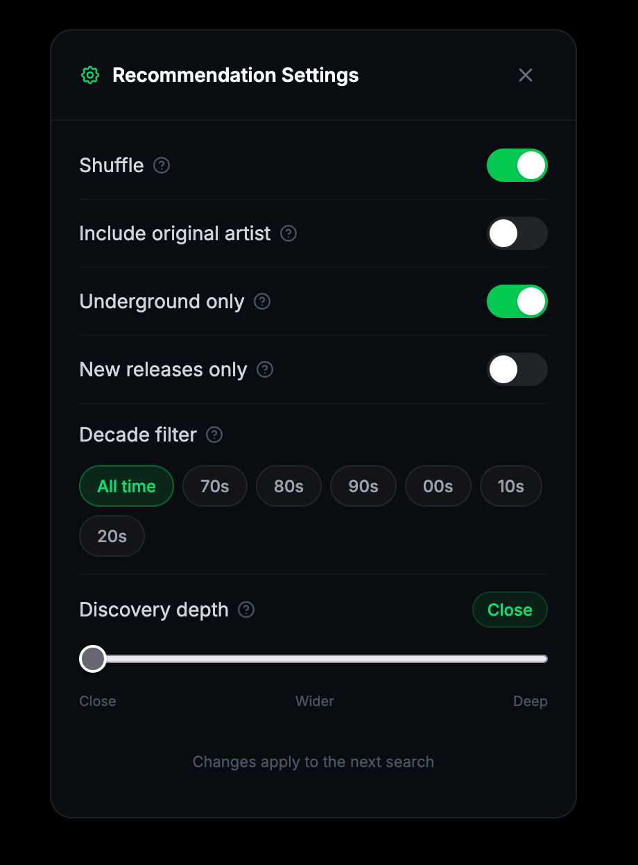 Music Space settings